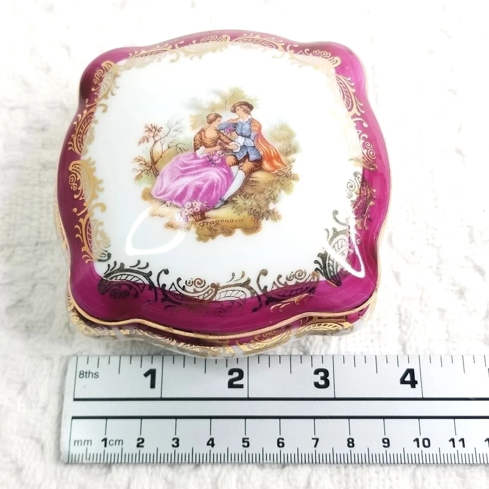Vintage Porcelain Limoges Made in France Square Porcelain Jewelry Trinket Box